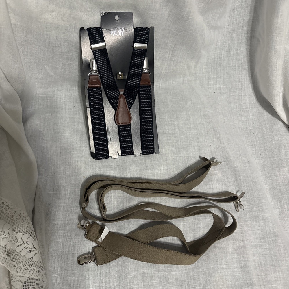 2 Men's Suspenders 1  H&M New Sealed Package dark Blue And 1 Army Brownish Green